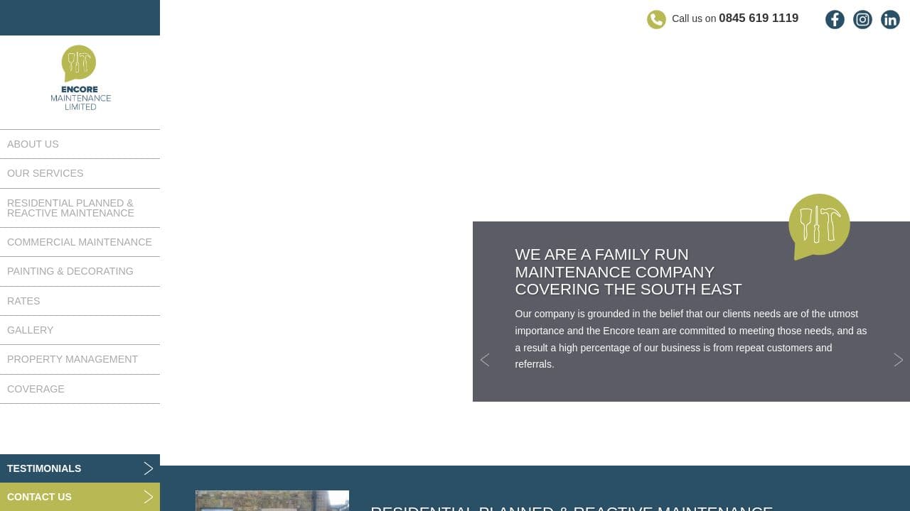 ENCORE MAINTENANCE LIMITED website screenshot