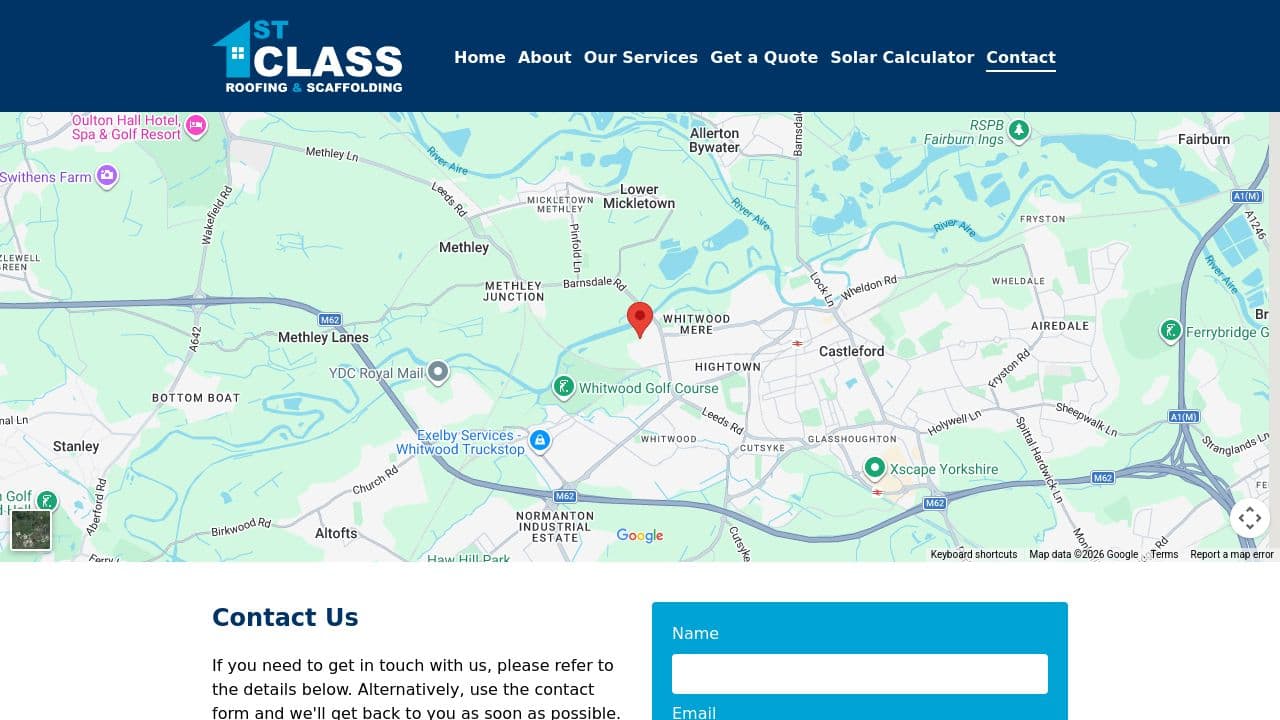 1ST CLASS ROOFING & SCAFFOLDING SERVICES LTD website screenshot