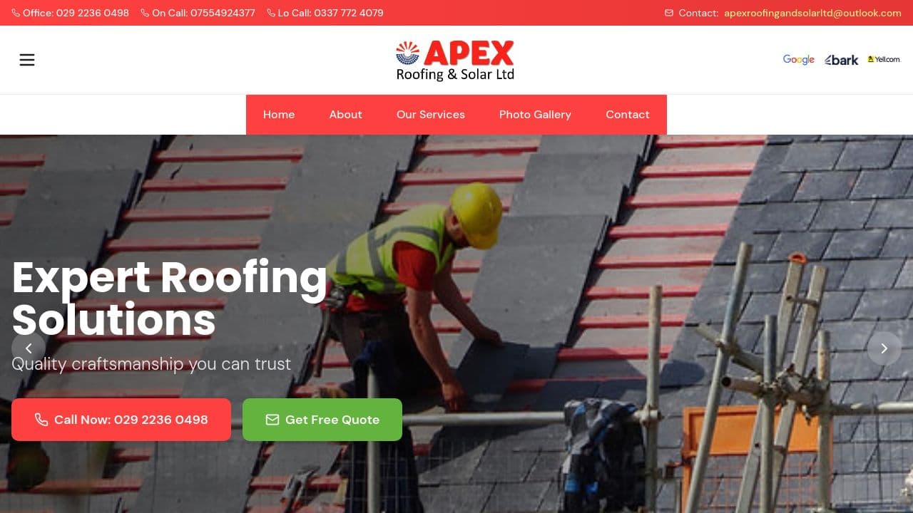 APEX ROOFING AND SOLAR LTD website screenshot