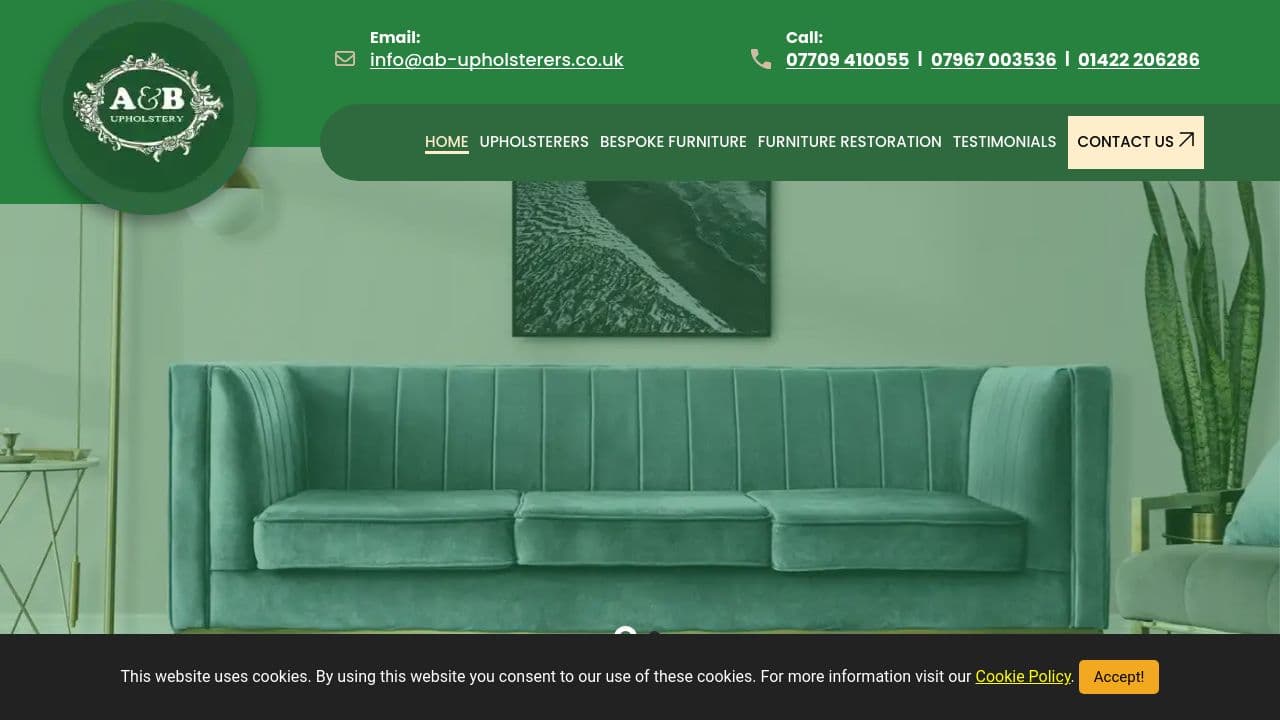 A AND B UPHOLSTERER LIMITED website screenshot