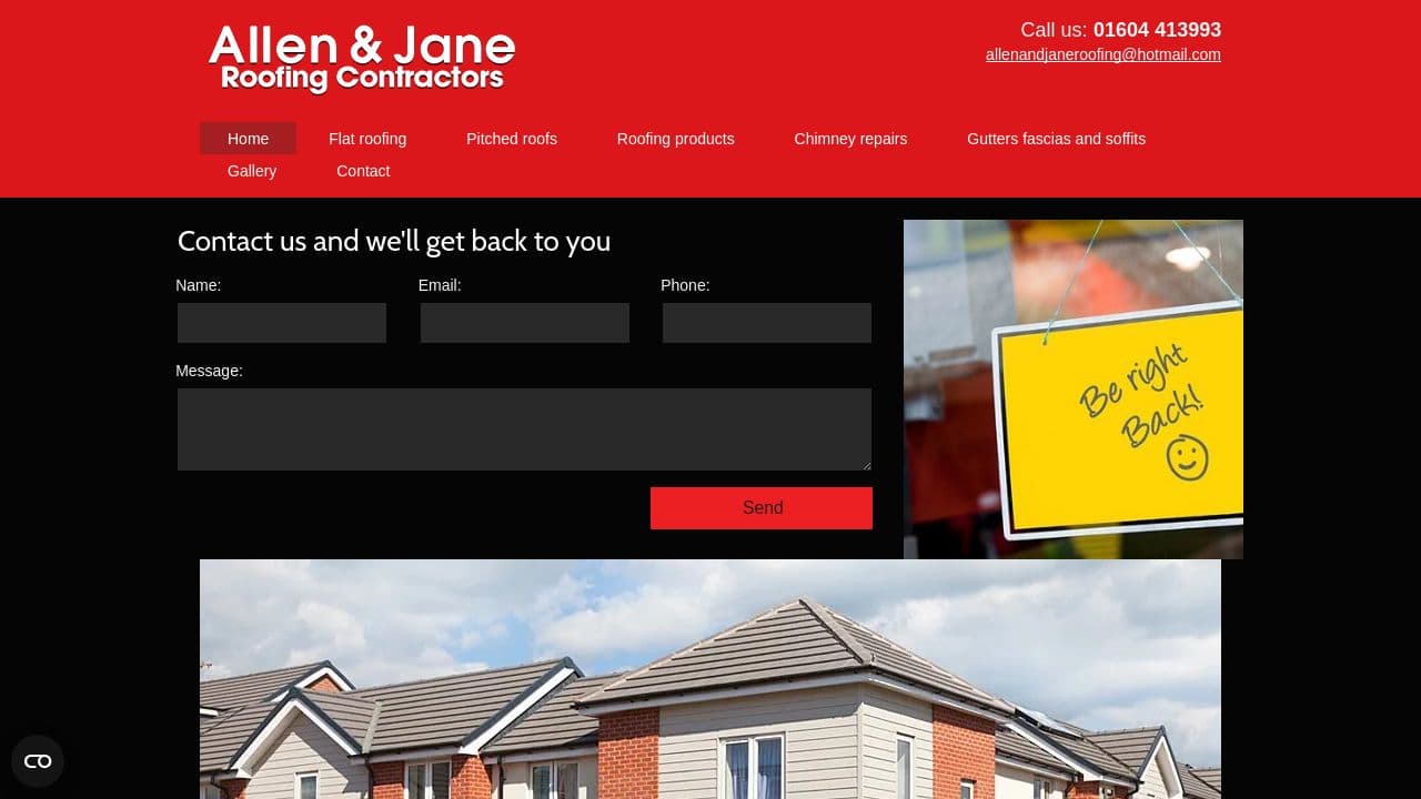 ALLEN & JANE ROOFING CONTRACTORS LIMITED website screenshot