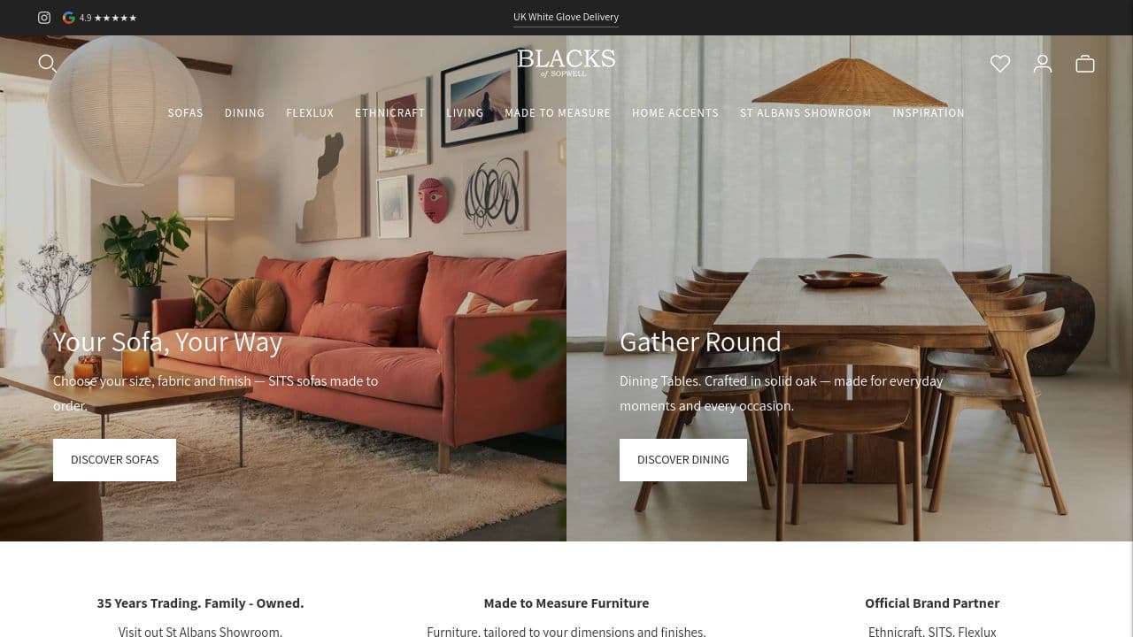 BLACKS OF SOPWELL LIMITED website screenshot