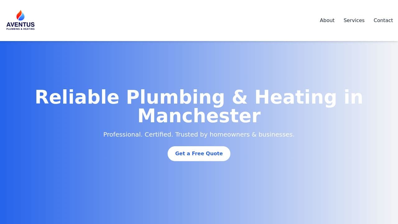 AVENTUS PLUMBING AND HEATING LTD website screenshot
