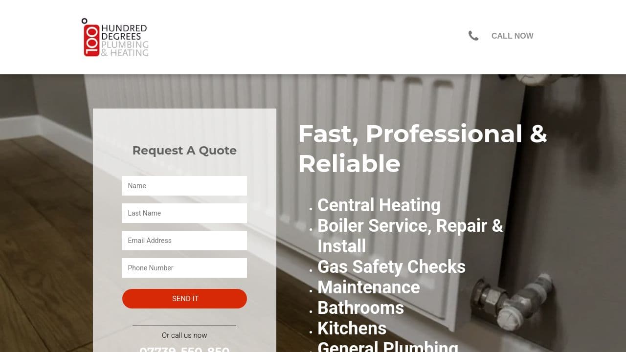 100% HEATING AND PLUMBING LIMITED website screenshot