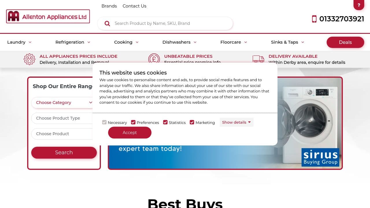 ALLENTON APPLIANCES LIMITED website screenshot