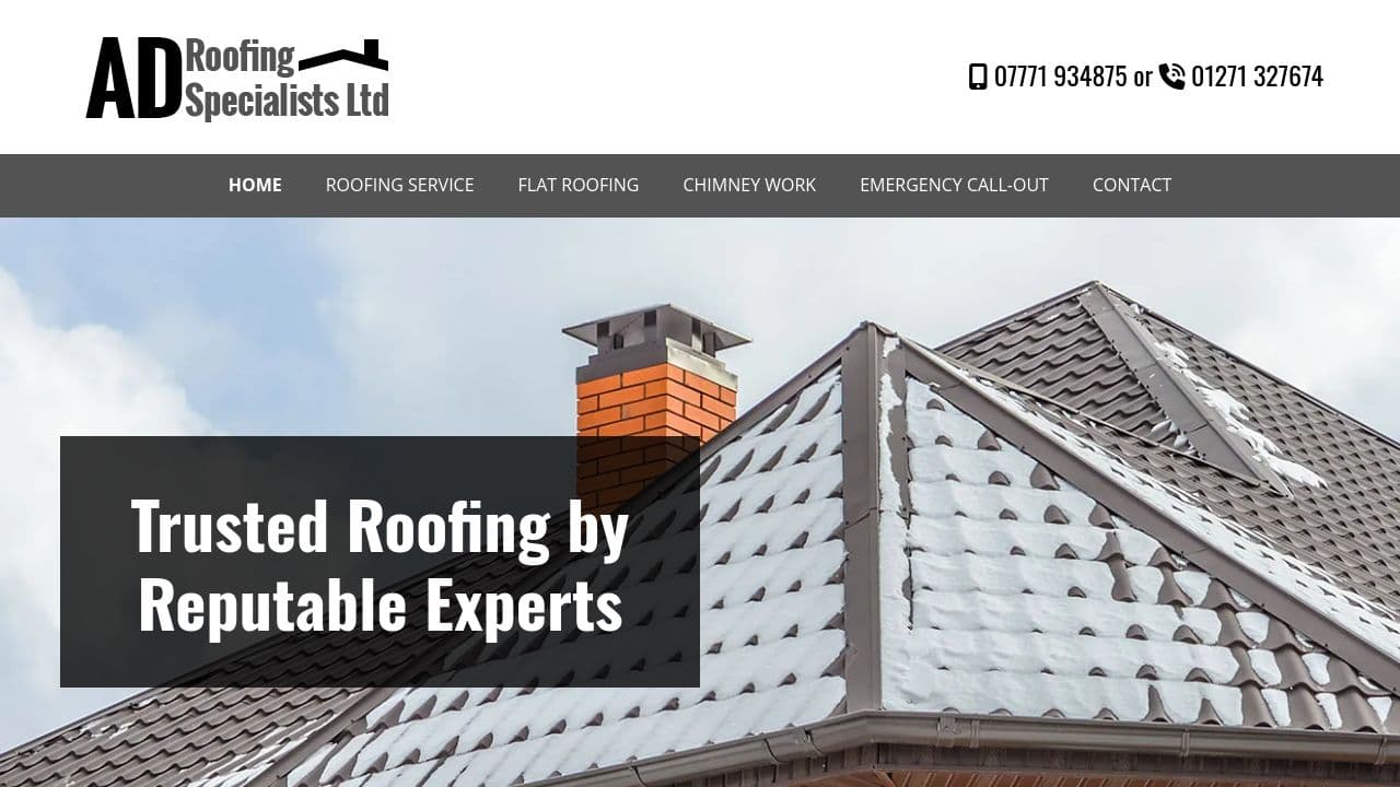 A D ROOFING SPECIALISTS LTD website screenshot