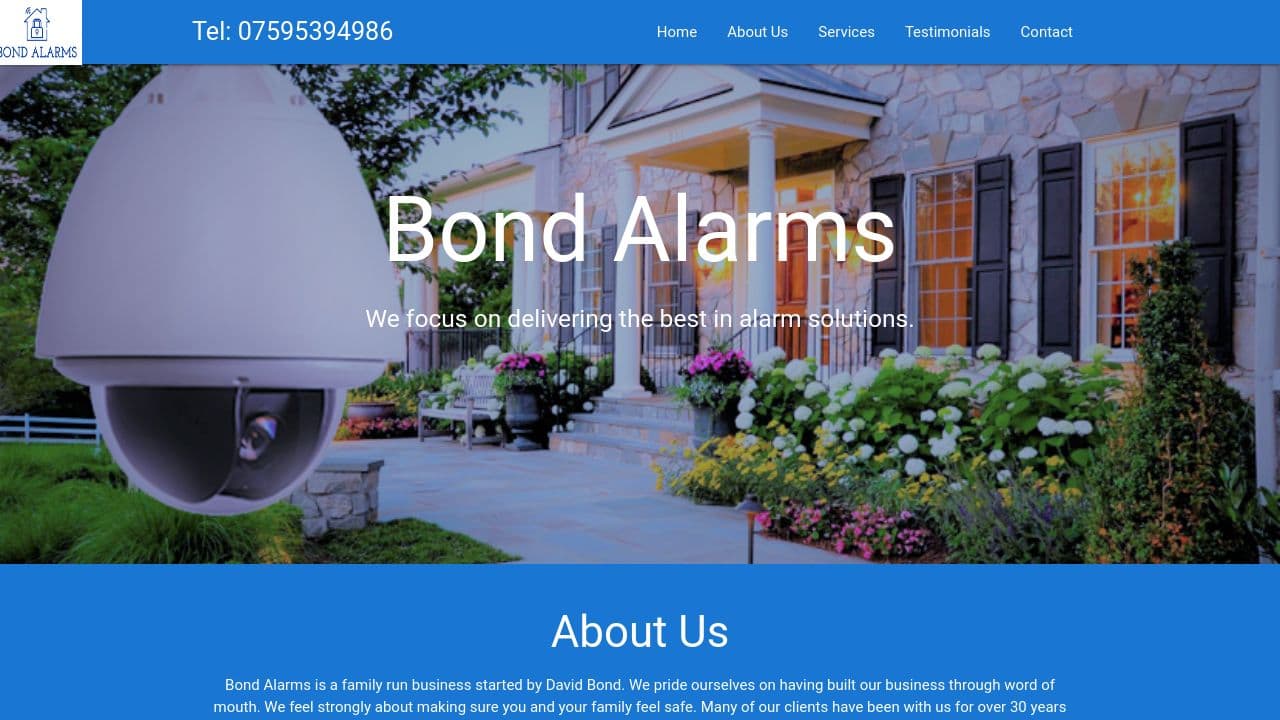 BOND ALARMS LIMITED website screenshot
