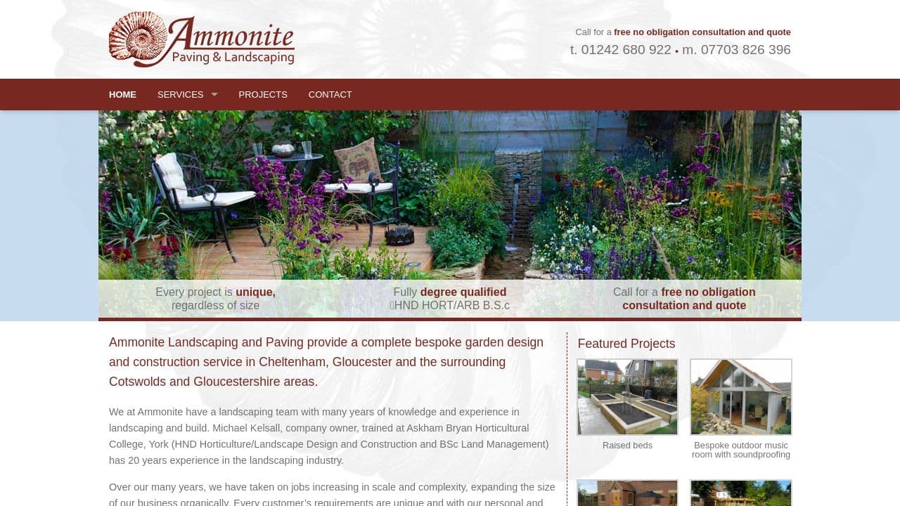 AMMONITE PAVING AND LANDSCAPING LTD website screenshot