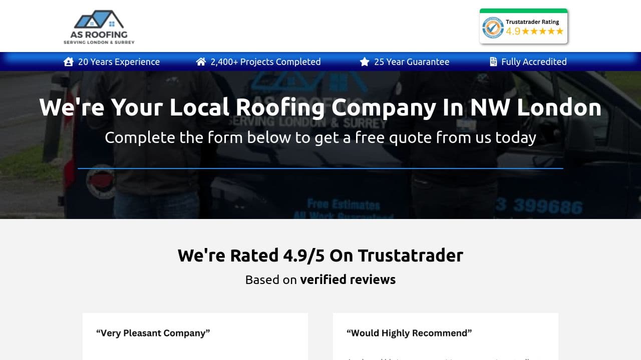 AS ROOFING & CONSTRUCTION LTD website screenshot