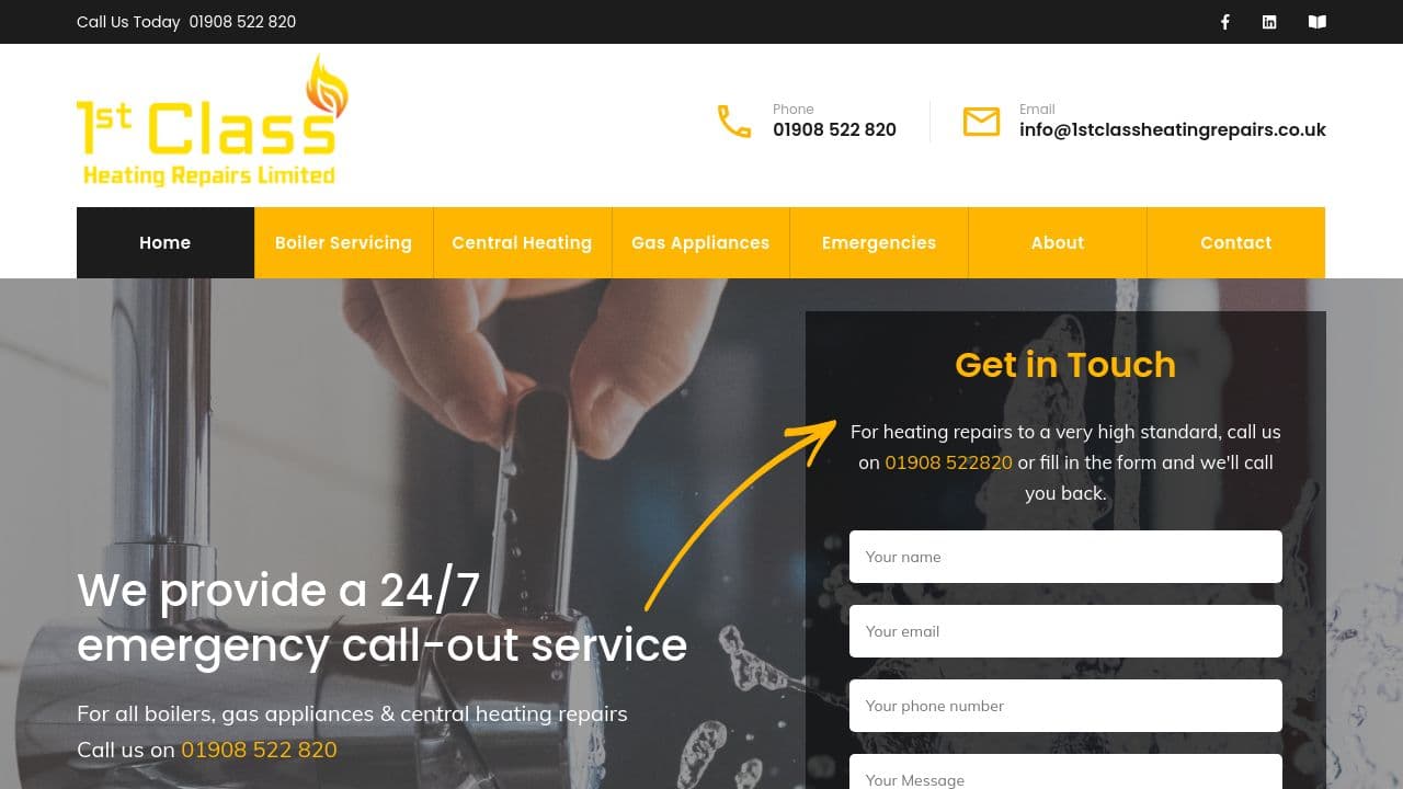 1ST CLASS HEATING REPAIRS LIMITED website screenshot