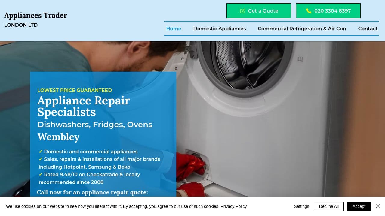 APPLIANCES TRADER LONDON LIMITED website screenshot