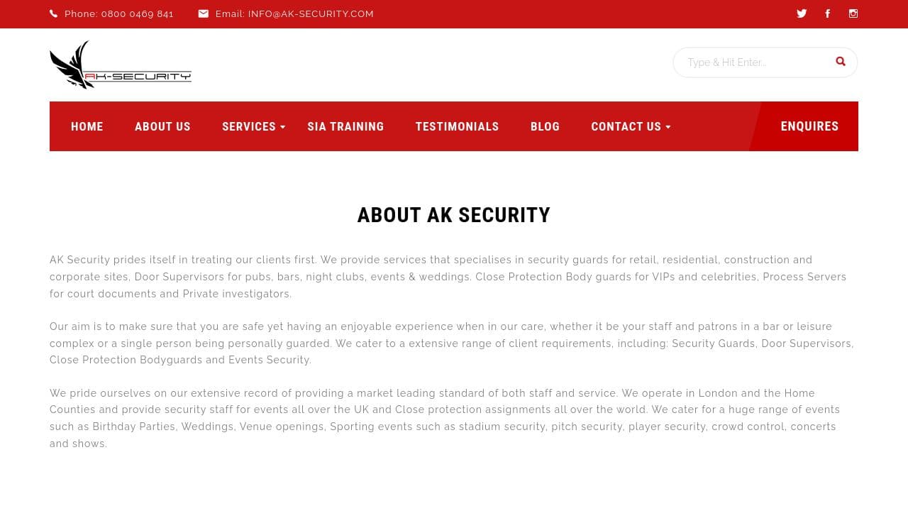 AK SECURITY LIMITED website screenshot