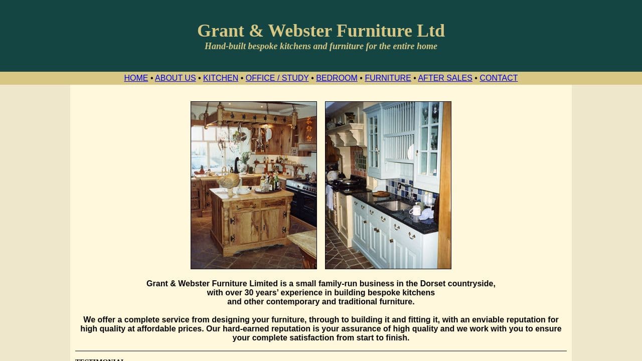 GRANT & WEBSTER FURNITURE LIMITED website screenshot