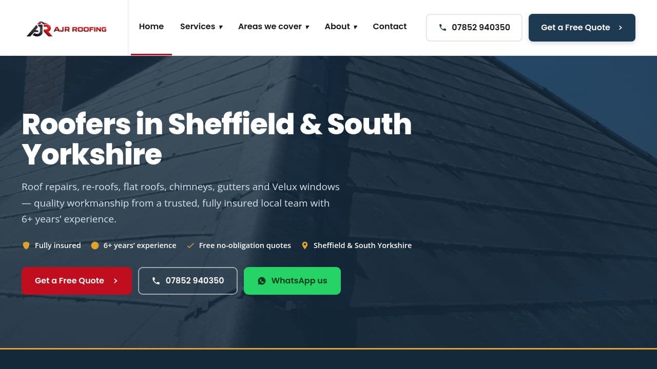 AJRROOFING LTD website screenshot