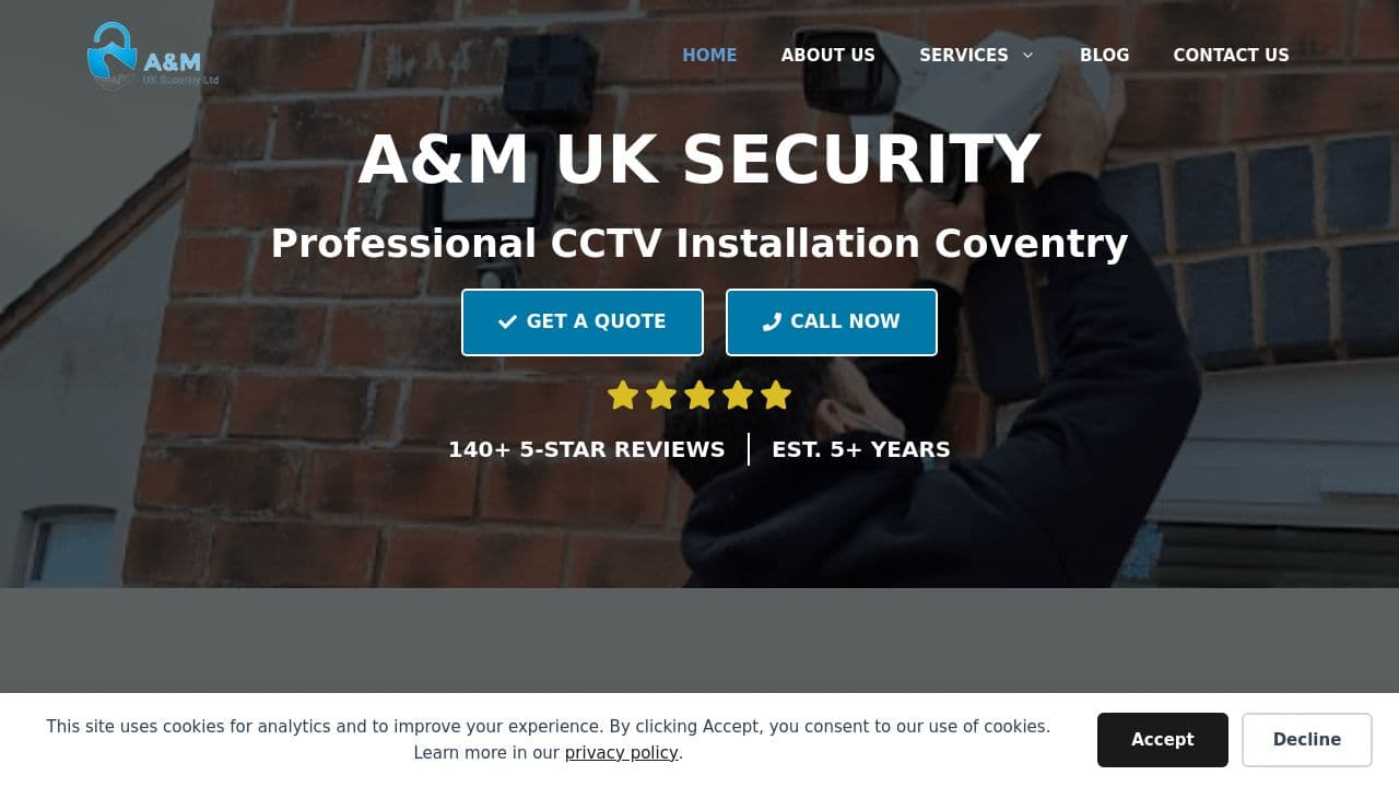 A&M UK SECURITY LTD website screenshot