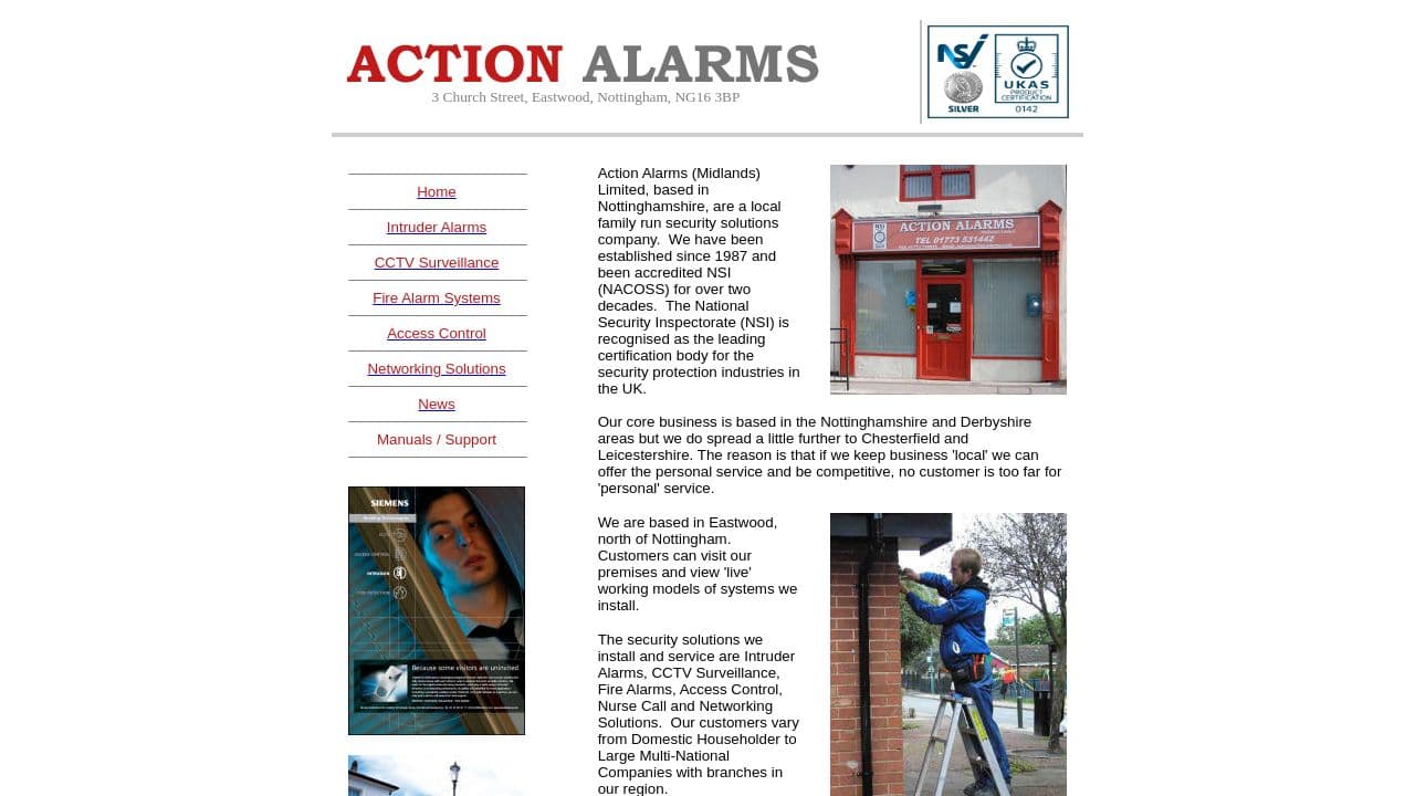 ACTION ALARMS (MIDLANDS) LIMITED website screenshot