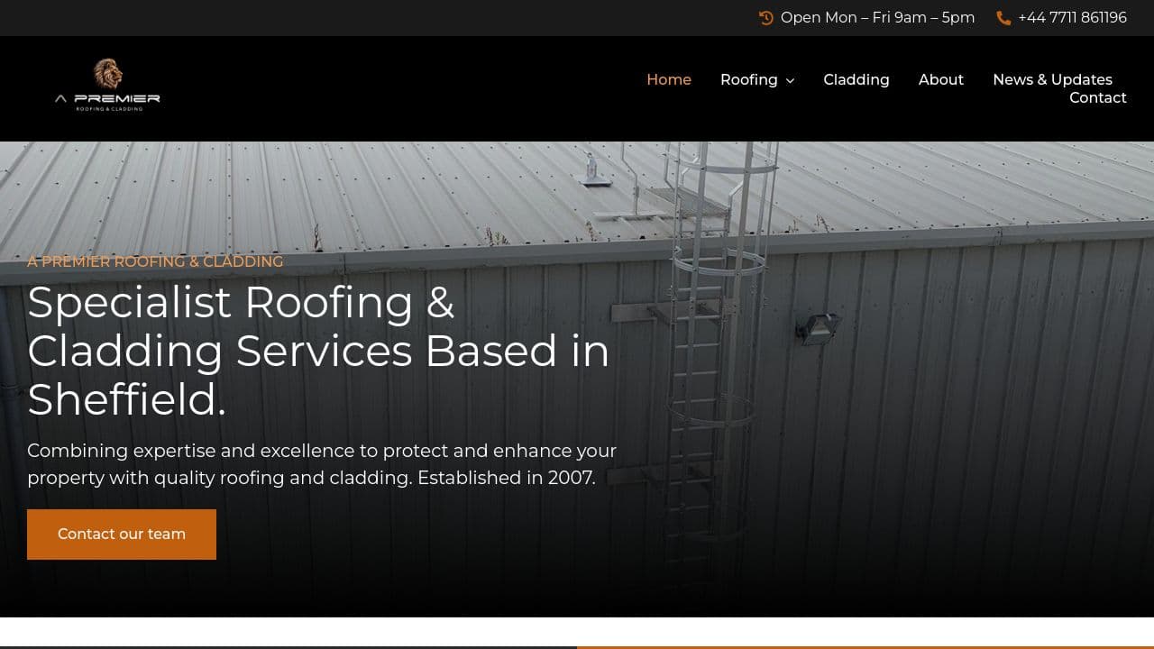 A PREMIER ROOFING & CLADDING LTD website screenshot