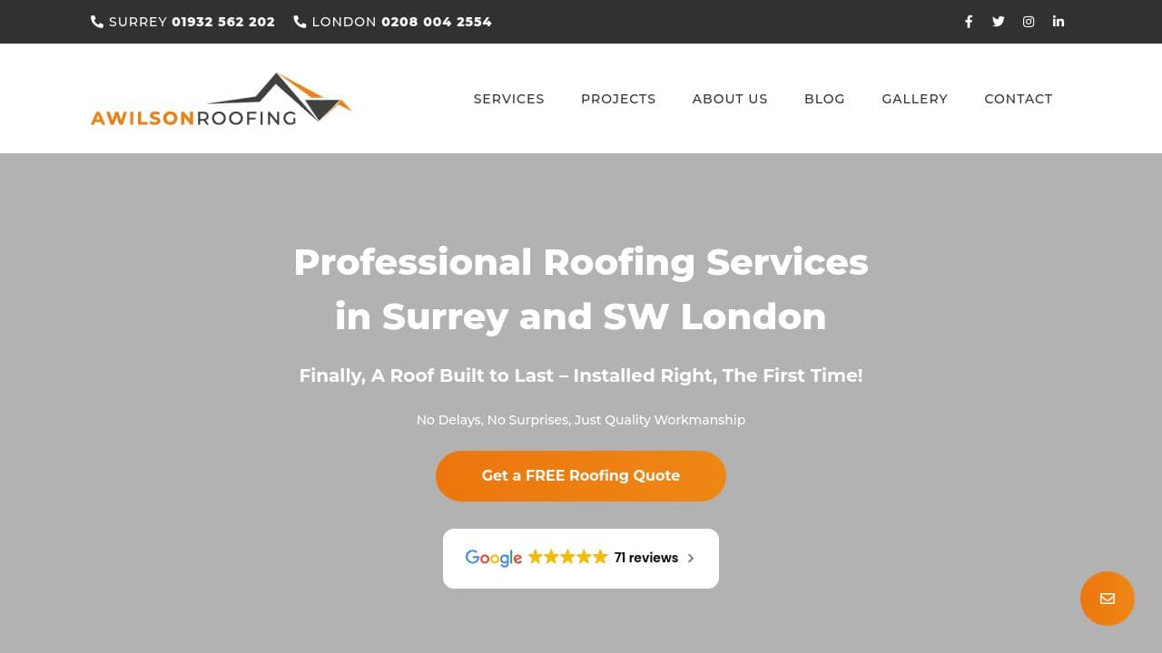 A WILSON ROOFING LIMITED website screenshot