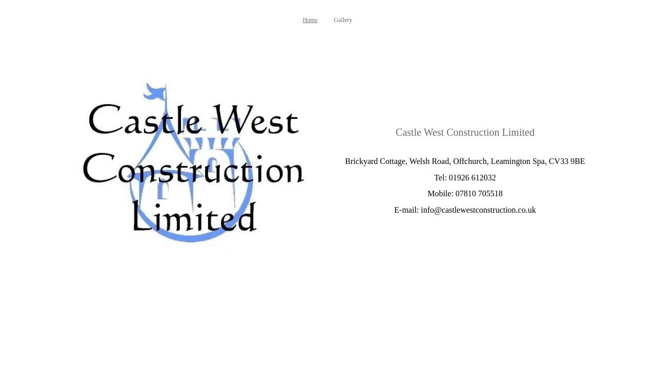 CASTLE WEST CONSTRUCTION LIMITED website screenshot