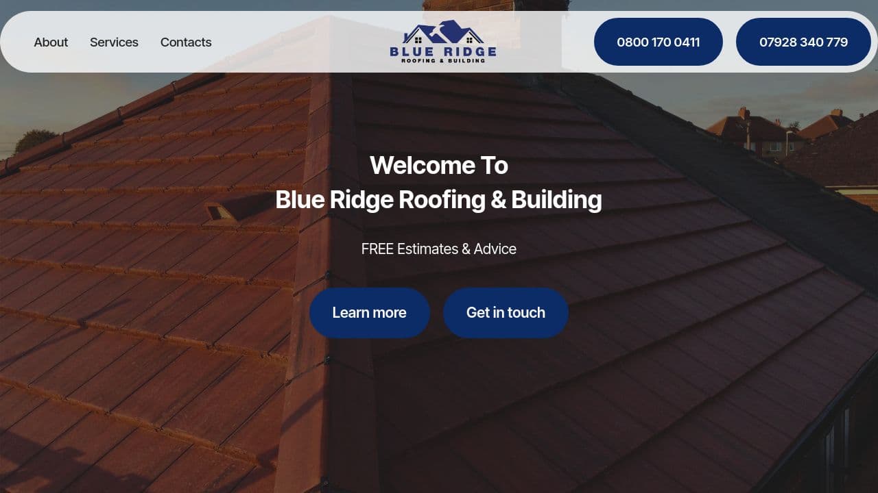 BLUERIDGE ROOFING AND BUILDING LTD website screenshot