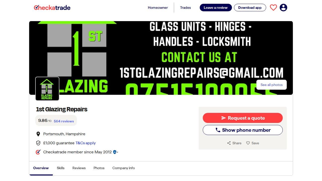 1ST GLAZING REPAIRS LIMITED website screenshot