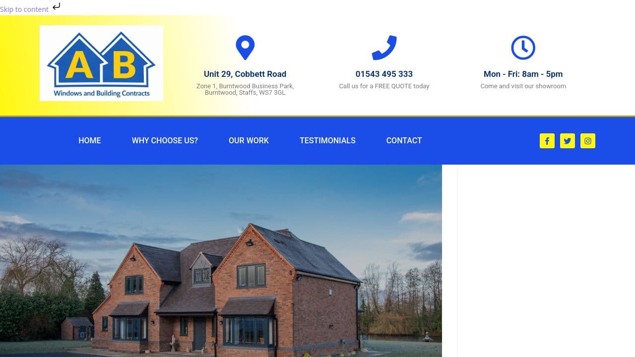 A&B WINDOWS LTD website screenshot