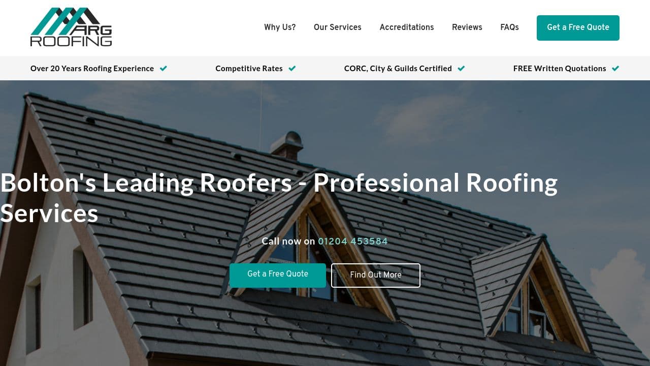 ARG ROOFING LTD website screenshot