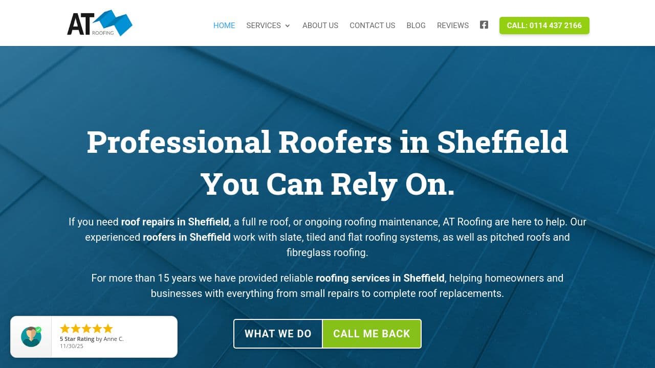 A T ROOFING LIMITED website screenshot