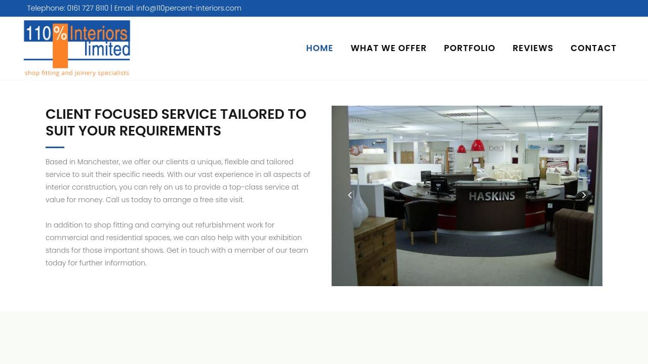 110% INTERIORS LIMITED website screenshot