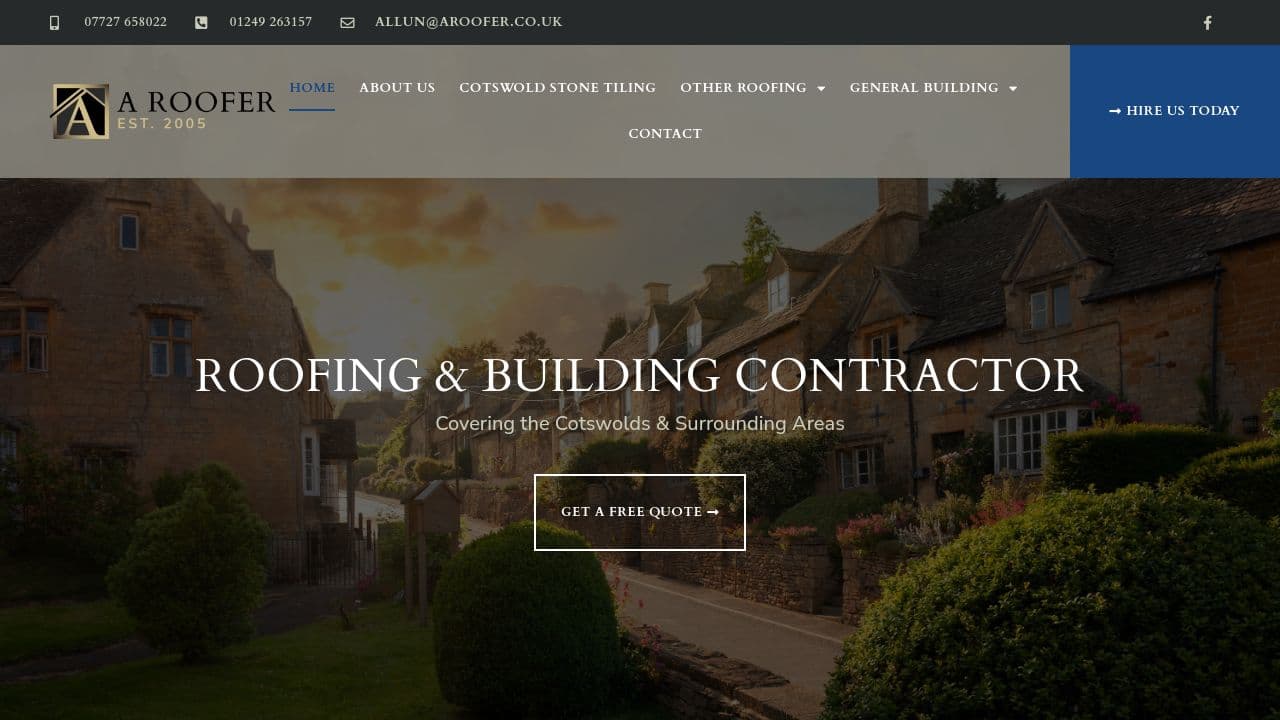A ROOFER LTD website screenshot