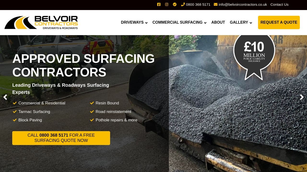 BELVOIR CONTRACTORS LIMITED website screenshot