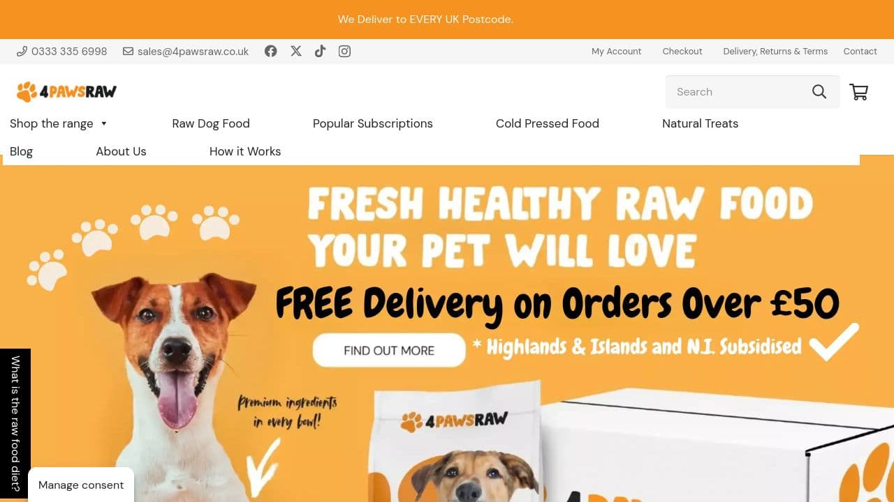 4PAWSRAW LTD website screenshot