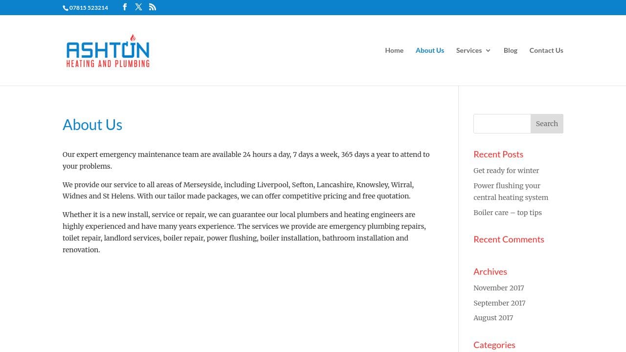 ANDREW ASHTON HEATING & PLUMBING LTD website screenshot