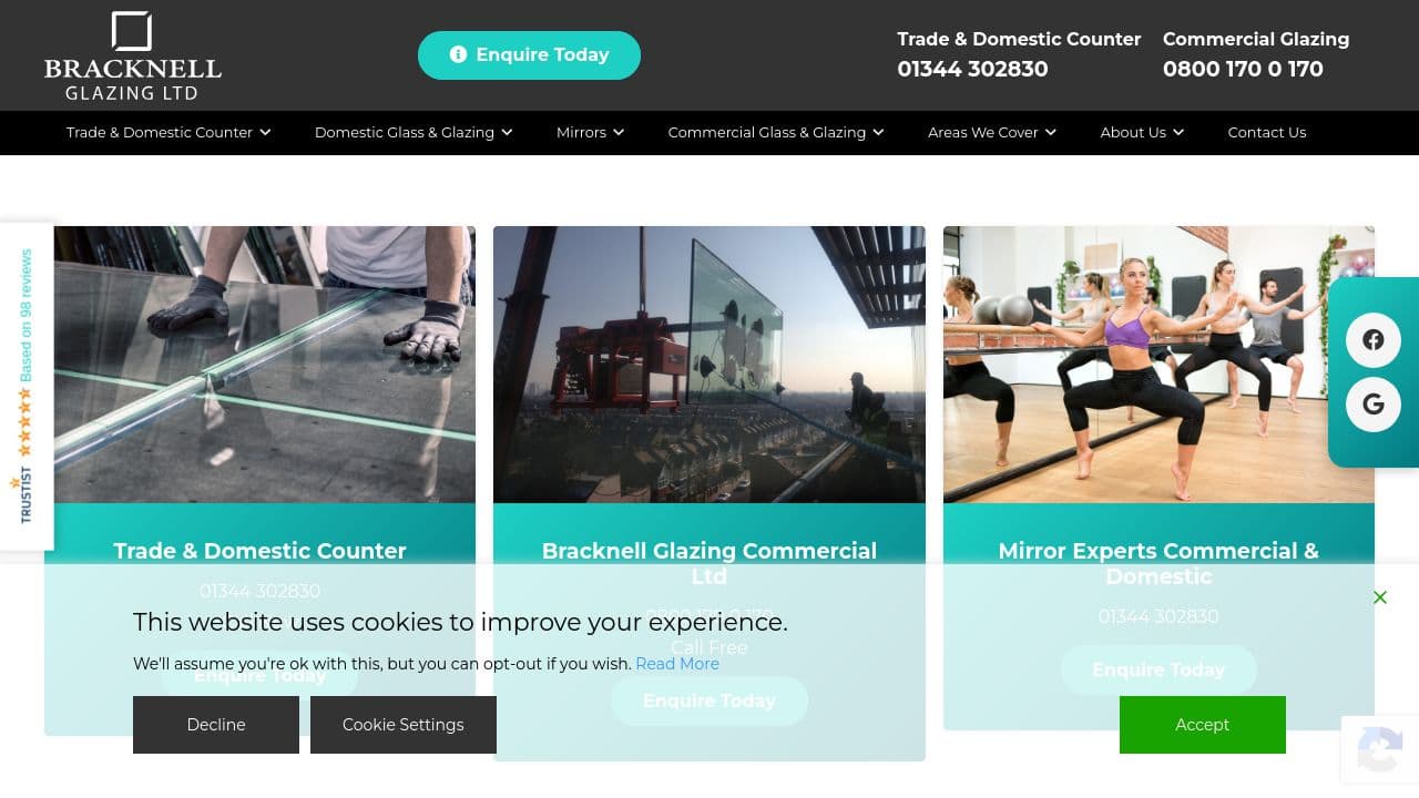 BRACKNELL GLAZING LIMITED website screenshot