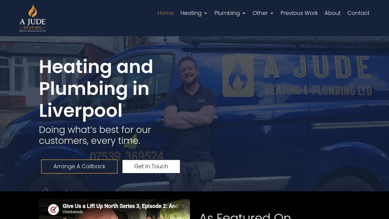 A JUDE HEATING AND PLUMBING LTD website screenshot