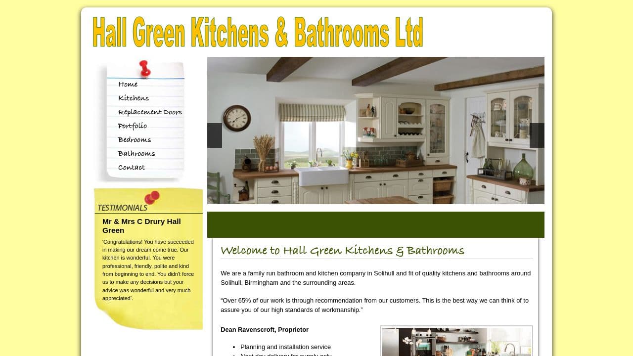 HALL GREEN KITCHENS & BATHROOMS LTD website screenshot