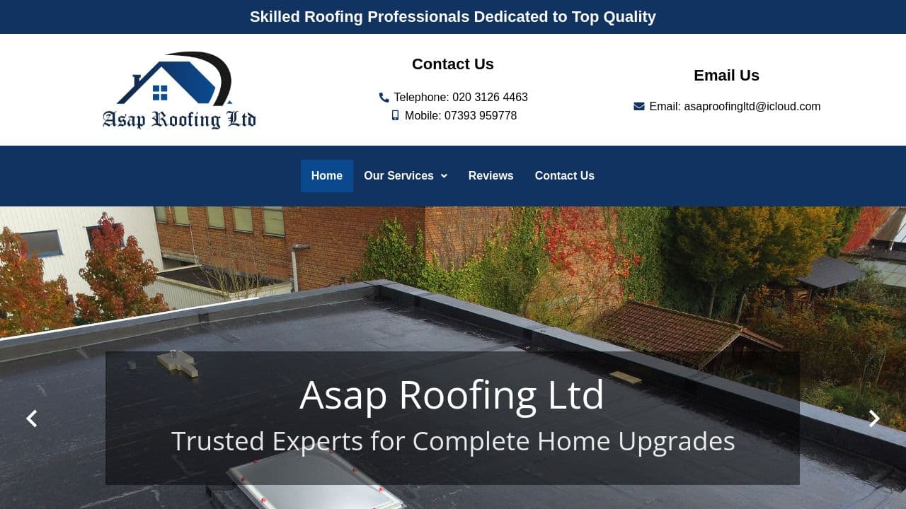 ASAP ROOFING LTD website screenshot