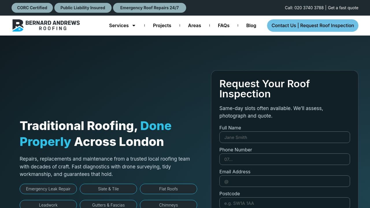 BERNARD ANDREWS ROOFING LIMITED website screenshot