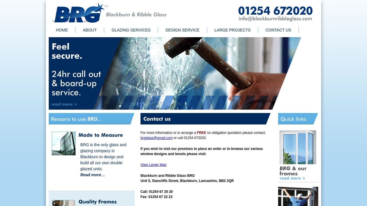 BLACKBURN & RIBBLE GLASS LIMITED website screenshot