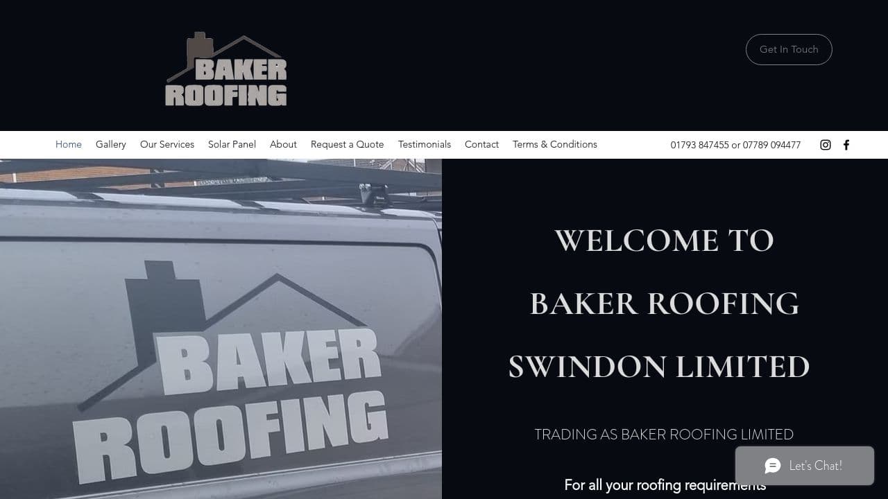 BAKER ROOFING SWINDON LIMITED website screenshot