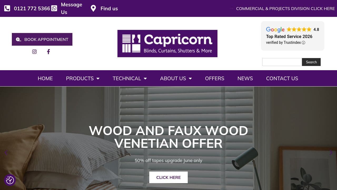 CAPRICORN BLINDS LIMITED website screenshot