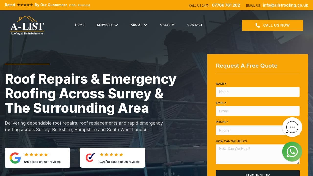 A LIST ROOFING LTD website screenshot