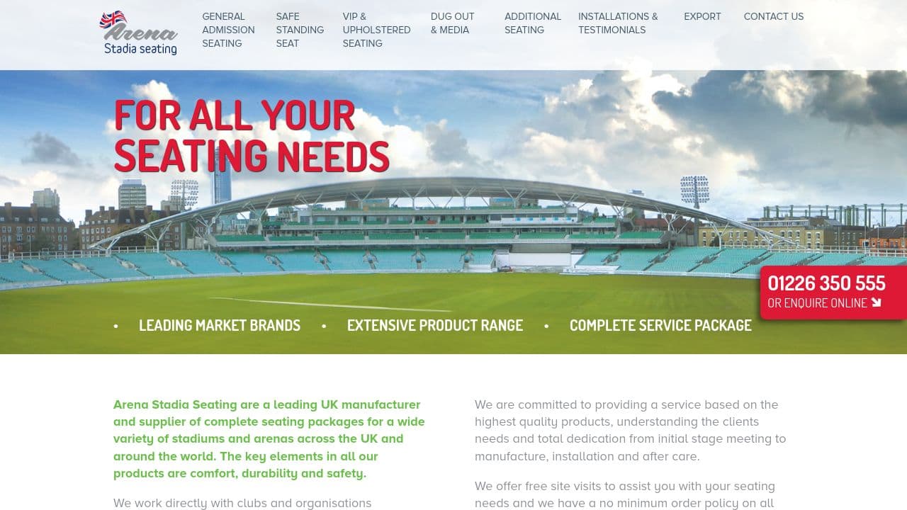 ARENA STADIA SEATING LIMITED website screenshot