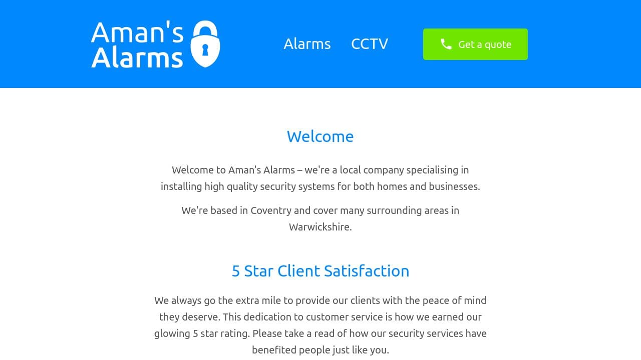 AMAN'S ALARMS LIMITED website screenshot