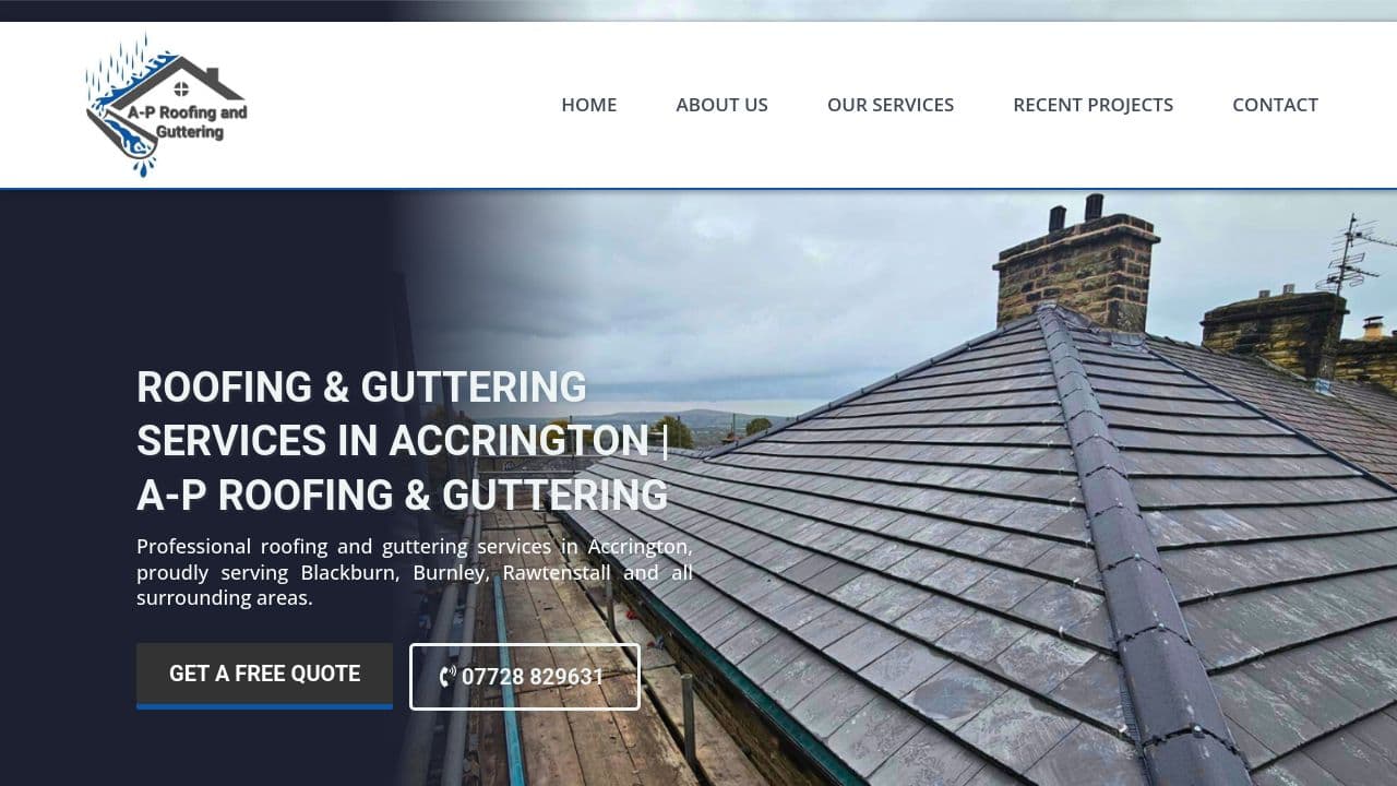 A - P  ROOFING AND GUTTERING LIMITED website screenshot