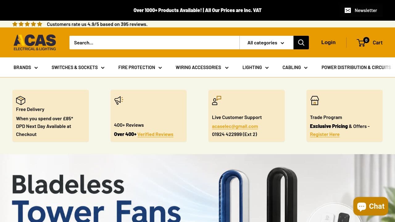 ACAS ELECTRICAL (WHOLESALE) LTD website screenshot