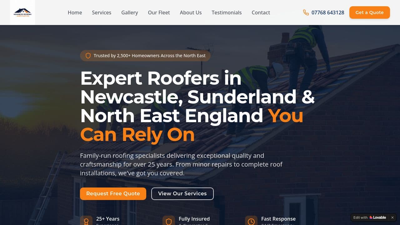 ADVANCED ROOFING NE LTD website screenshot