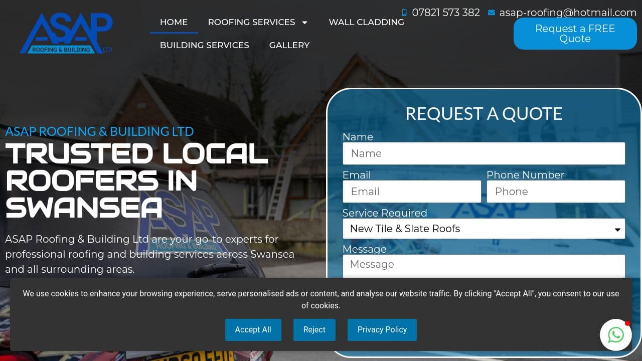 ASAP ROOFING & BUILDING 2020 LTD website screenshot