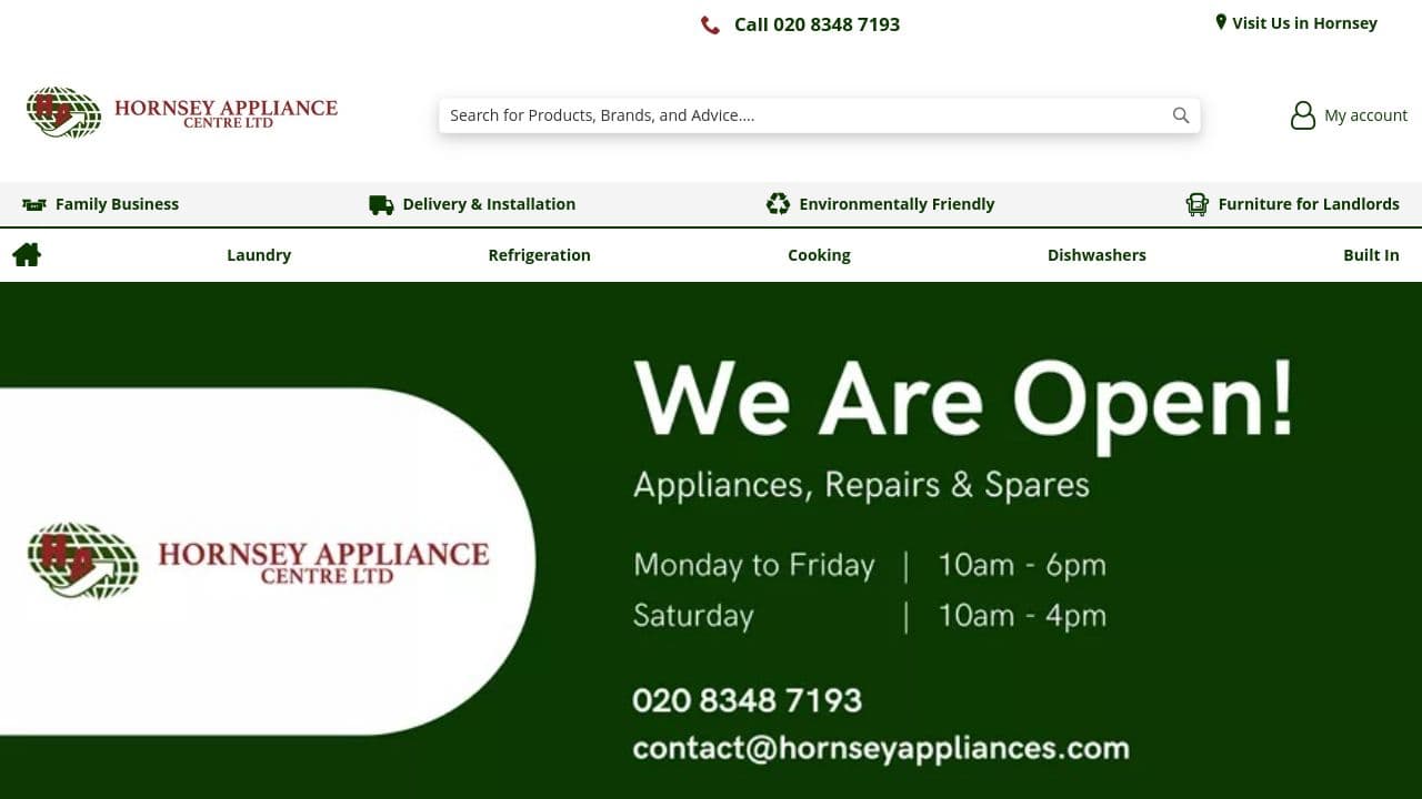 HORNSEY APPLIANCE CENTRE LIMITED website screenshot