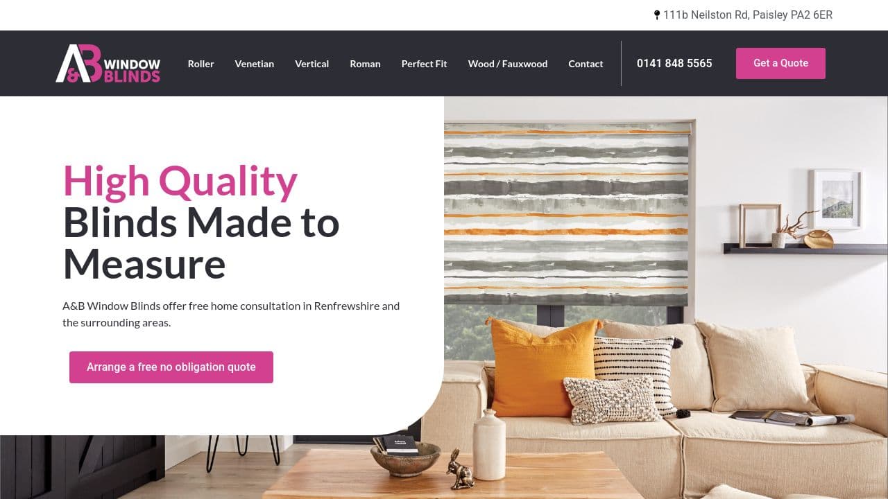 A & B WINDOW BLINDS LIMITED website screenshot